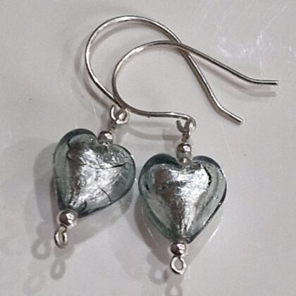 Murano Heart Sterling Silver Drop Earrings (10mm)