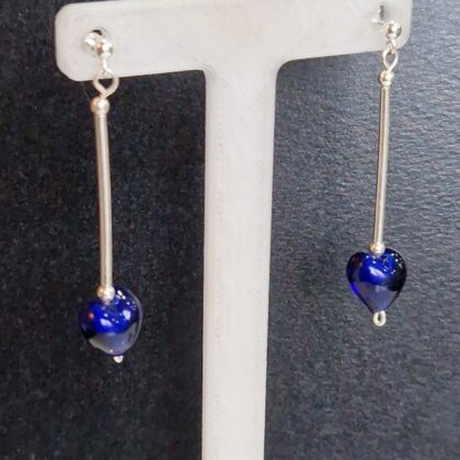 Murano Heart Sterling Silver Long Drop Earrings
