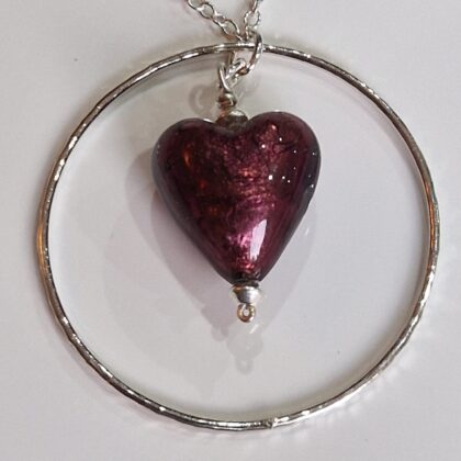 Murano Heart Silver Circle Pendant