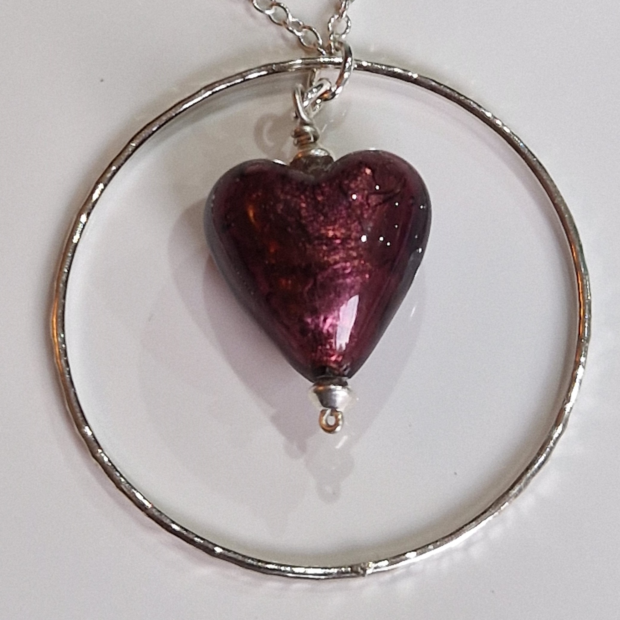 Murano Heart Silver Circle Pendant