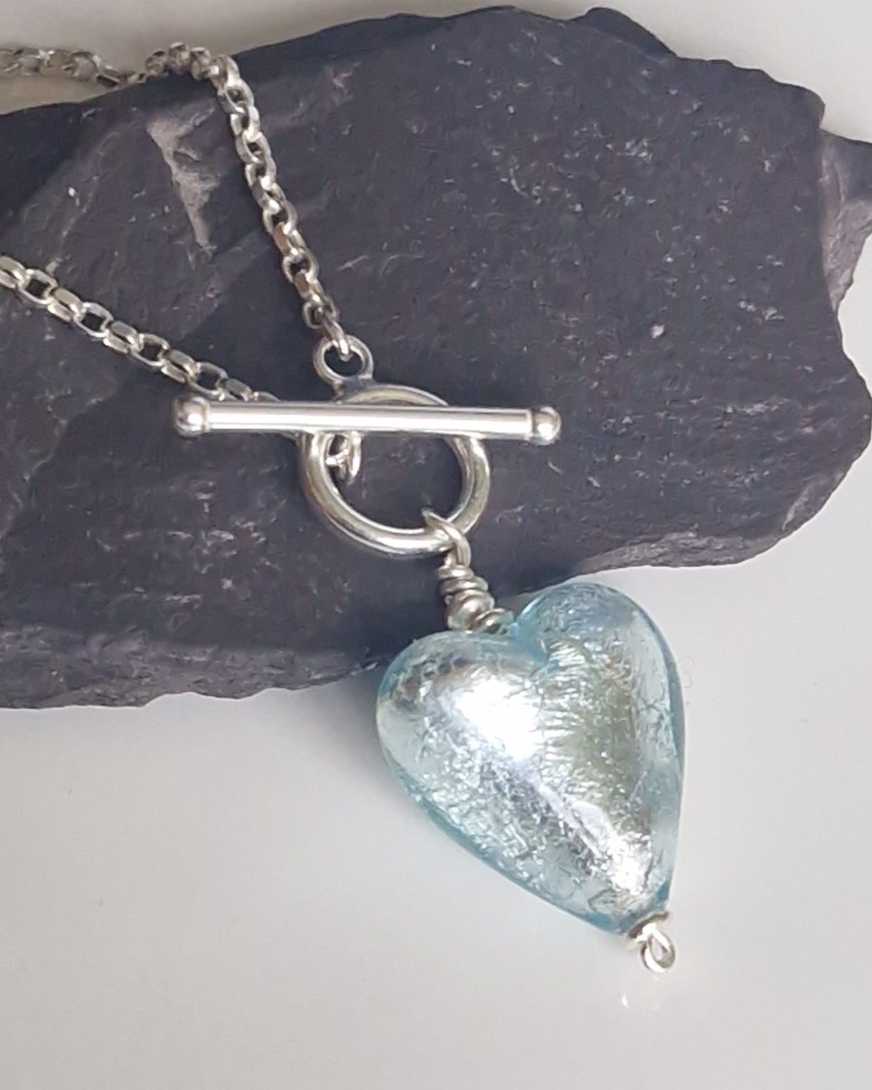 Murano Heart Sterling Silver Toggle Necklace